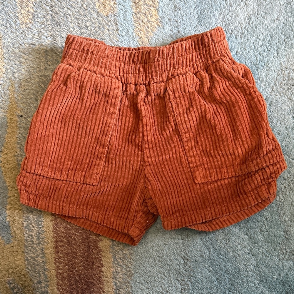 Tiny Whales Corduroy Elastic-Waist Shorts in Rust